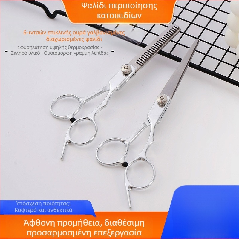 Ψαλίδια περιποίησης κατοικίδιων 6 ιντσών με κεκλιμένο άκρο για σκύλους και γάτες — ευθείες λεπίδες, οδοντωτές λεπίδες και εργαλείο κοπής φρυδιών