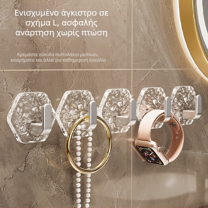Εξάγωνος γάντζος μπάνιου με αυτοκόλλητη τοποθέτηση, χωρίς τρύπες, διαφανές ακρυλικό