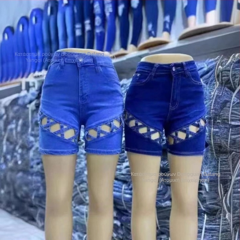 Γυναικείοι ελαστικοί τζιν σορτς με ελαστική μέση, ίσια γραμμή