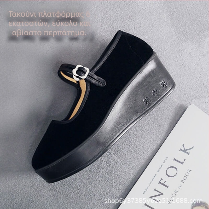 Νέες μαύρες γυναικείες πλατφόρμες PU για επίσημους χορούς και εργασία σε ξενοδοχείο, 6 cm σόλα