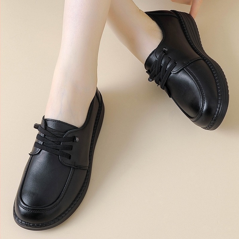 Γυναικείοι loafers από βοοειδή δέρμα, μαλακή επένδυση, χαμηλό φλατ με σφήνα, ελαστικά κορδόνια, στρογγυλή μύτη, καθημερινά παπούτσια