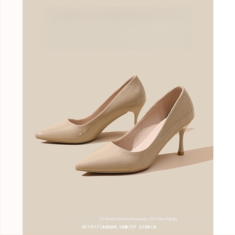 Γυναικεία nude patent leather παπούτσια με μυτερό δάχτυλο και χαμηλό τακούνι για γραφείο