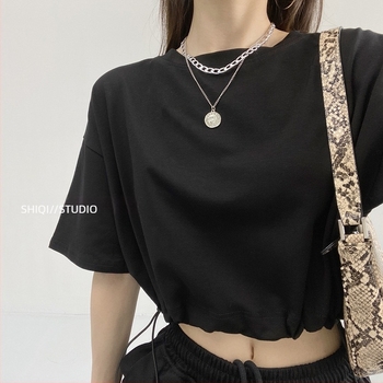 Κοντό Τ‑shirt έμπνευσης τζαζ για εξάσκηση χορού, καλοκαιρινός σχεδιασμός, άνετη γραμμή, με κορδόνι