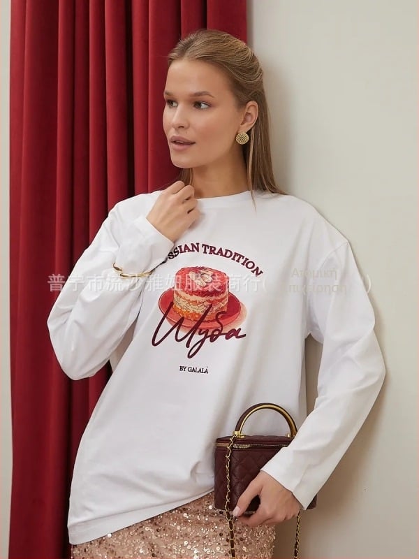 100% βαμβακερό μακρυμάνικο T-shirt, φθινοπωρινό 2025, χαλαρή γραμμή, ευρωπαϊκό-αμερικανικό στυλ, καθημερινό γυναικείο τοπ