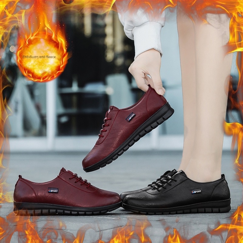 Γυναικεία παπούτσια PU δέρμα με επένδυση fleece, επάνω μέρος από μικροϊνες, σόλα PU, άνετη εφαρμογή, χαμηλό τακούνι, στρογγυλή μύτη, κομψά και κλασικά.