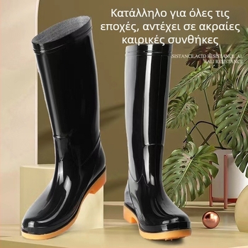 Μπότα βροχής με σόλα από δέρμα βοείου, ανθεκτικές στη φθορά, ζεστή επένδυση, ανθεκτικές σε οξέα και βάσεις, υψηλό κολάρο, αντιολισθητικές, unisex, κατάλληλες για εργασία και πλύσιμο αυτοκινήτων