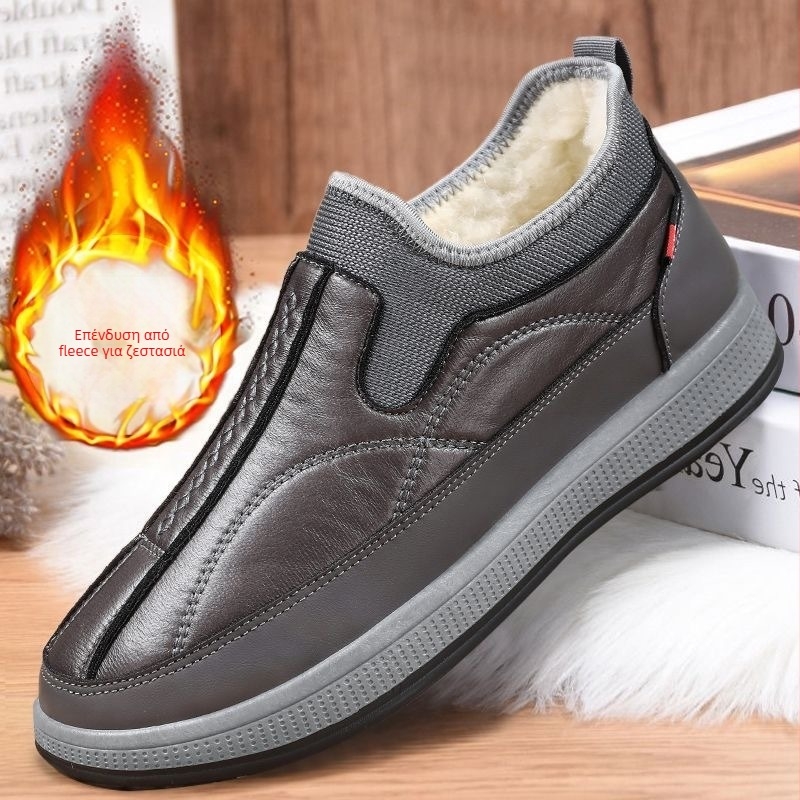 Ανδρικά χειμερινά slip-on μποτάκια με επένδυση γούνας, ψηλά μέχρι τον αστράγαλο, αδιάβροτα και αντιολισθητικά, μαλακή σόλα.