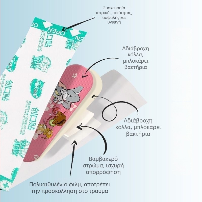 Haishi Hainuo Καρτούν επιδέσμεις για τραύματα, 100 τεμάχια (5 ανά πακέτο × 20 πακέτα), αιμοστατικά επιδέσμια, προστασία ποδιού από τριβή, ιατρική χρήση