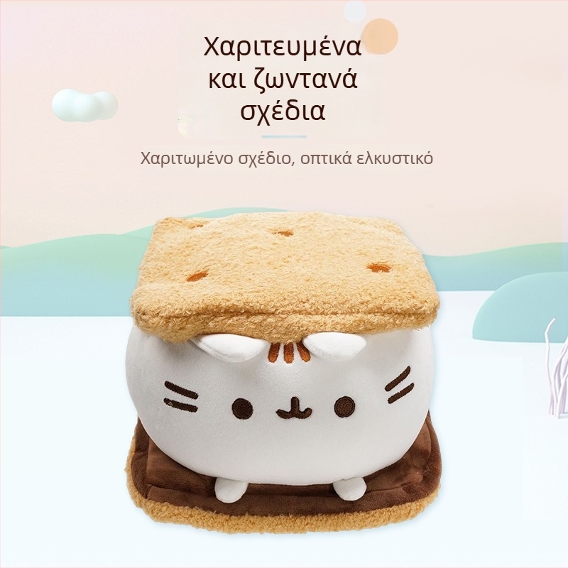 Λούτρινο παιχνίδι γάτας, παχιά γκρίζα γάτα, μαλακή λούτρινη κούκλα