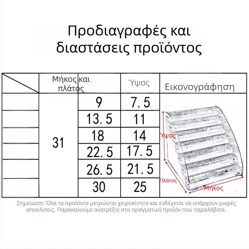 Διαφανής ακρυλικός εκθετήρας βερνικιών νυχιών, πενταώροφο ράφι τύπου σκάλας για καλλυντικά