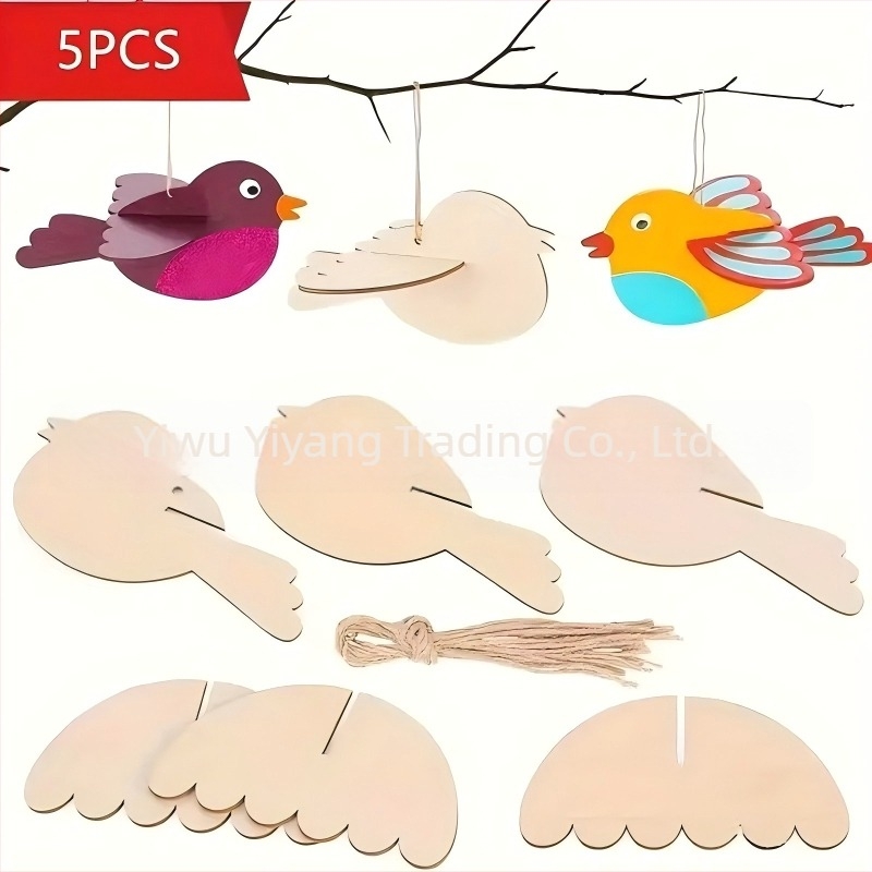 DIY 3D ξύλινα πουλιά για παιδιά, χριστουγεννιάτικη διακόσμηση και διδακτικά μέσα, λευκές βαμμένες ξύλινες φιγούρες