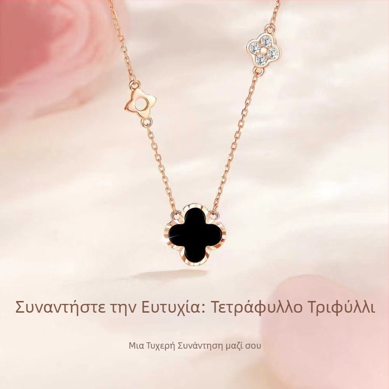 Κολιέ από S999 καθαρό ασήμι με τετράφυλλο τριφύλλι για γυναίκες, ρυθμιζόμενη αλυσίδα μήκους 21–50 εκ