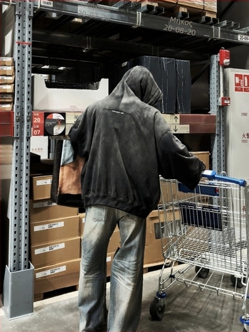 Grailz αντρικό φούτερ με κουκούλα για φθινόπωρο-χειμώνα, vintage πλυμένο φινίρισμα, εκτύπωση κεφαλής λεοπάρδαλης και γραμμάτων, σκισμένες λεπτομέρειες