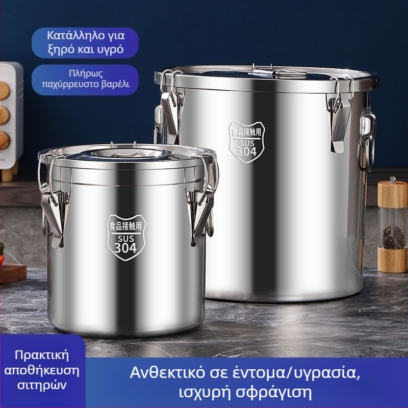 Εξαιρετικά παχύ δοχείο αποθήκευσης ρυζιού από ανοξείδωτο ατσάλι με σφράγιση, προστασία από έντομα και υγρασία