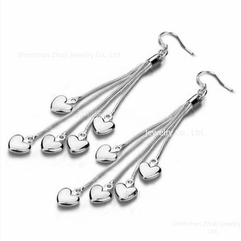 Κορεατικό στυλ ασημένια σκουλαρίκια με φούντα και μοτίβο πέντε καρδιών, σε σχήμα καρδιάς για γυναίκες