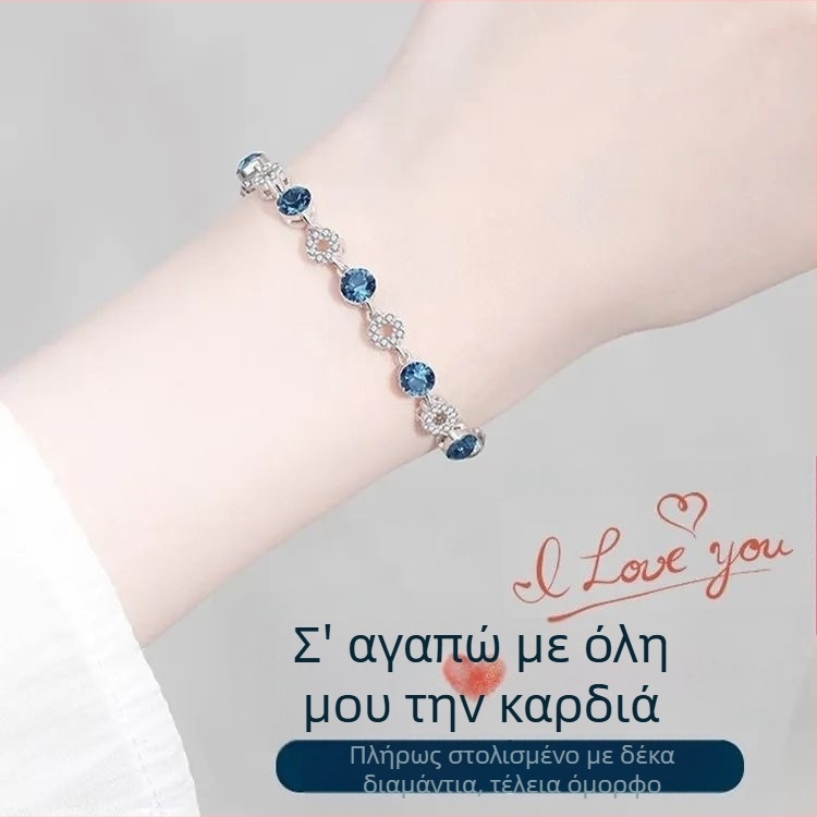 Γνήσιο βραχιόλι από ασήμι 999 για γυναίκες με κρυστάλλινη Καρδιά του Ωκεανού, πλατινέν φινίρισμα, ζιρκόν