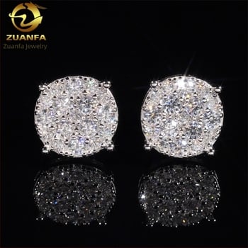 Σκουλαρίκια από ασήμι 925, στρογγυλά, με Moissanite σε πλήρη ρύθμιση pavé, unisex κλασικά σκουλαρίκια