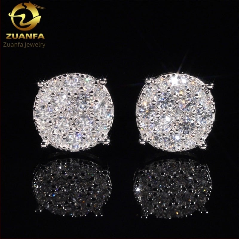 Σκουλαρίκια από ασήμι 925, στρογγυλά, με Moissanite σε πλήρη ρύθμιση pavé, unisex κλασικά σκουλαρίκια