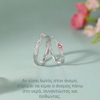 Ασημένια δαχτυλίδια ζεύγους Wind and Lotus για άνδρα και γυναίκα — διακριτικός σχεδιασμός