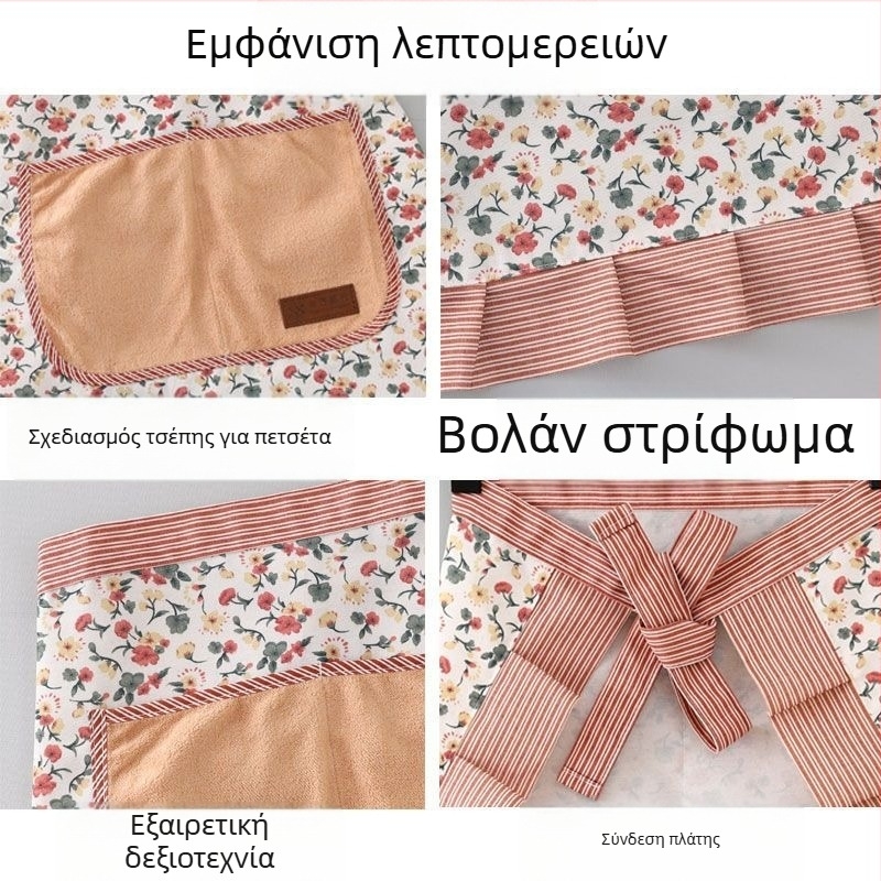 Κορεατικού στυλ ποδιά μισού μήκους από καμβά με φλοράλ σχέδιο, για κουζίνα και οικιακή χρήση, ανθεκτική στις κηλίδες και στη φθορά, ιδανική για το μαγείρεμα