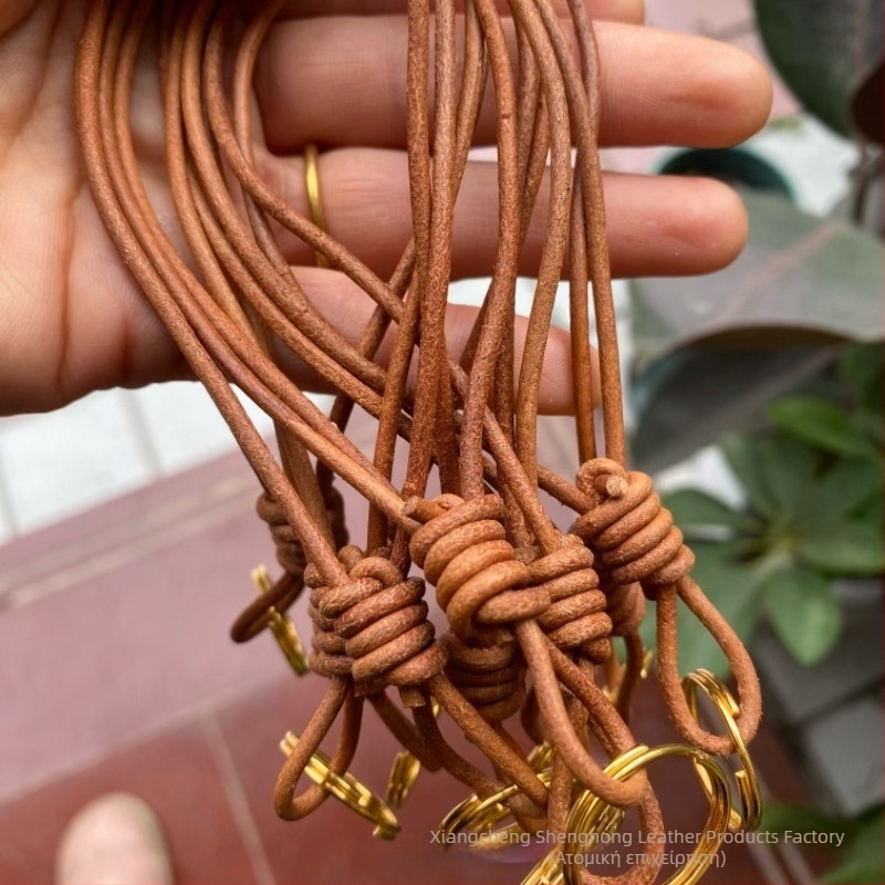 Φυσικός χρωματισμός, 2.5 mm χειροποίητο πλεγμένο σκοινί από βοδινο δέρμα – κλειδοθήκη, μίνιμαλιστικό λουρί καρπού και κρεμαστό για τσάντα