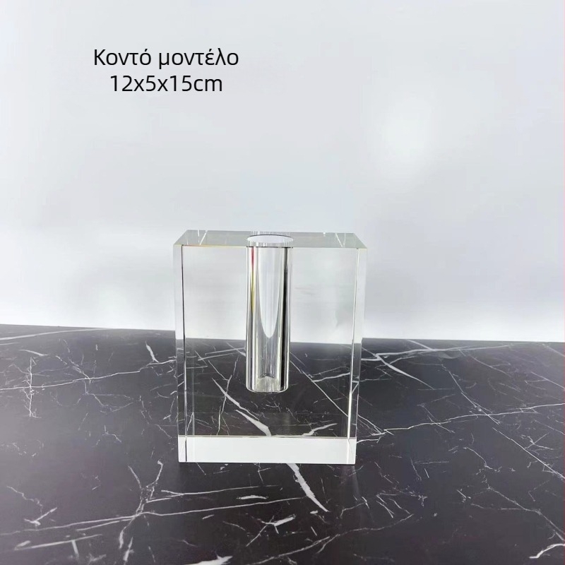 Διαφανές κρυστάλλινο τετράγωνο βάζο λουλουδιών, μοντέρνο ευρωπαϊκό μινιμαλιστικό στυλ διακόσμηση