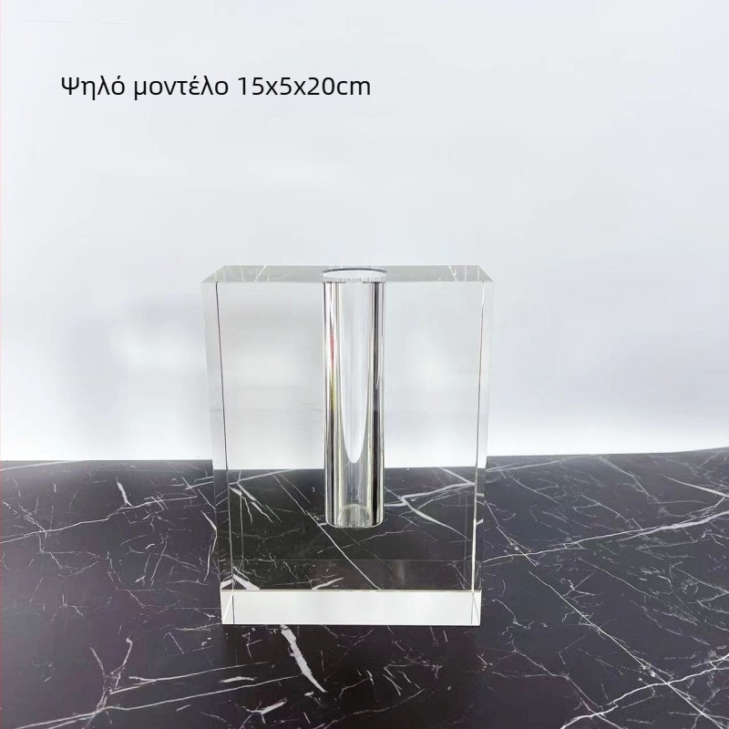 Διαφανές κρυστάλλινο τετράγωνο βάζο λουλουδιών, μοντέρνο ευρωπαϊκό μινιμαλιστικό στυλ διακόσμηση