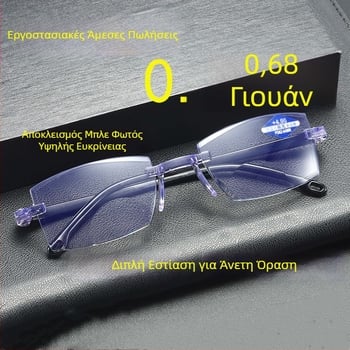 2024 Γυαλιά ανάγνωσης χωρίς σκελετό με αντι-μπλε φως και ευφυές ζουμ