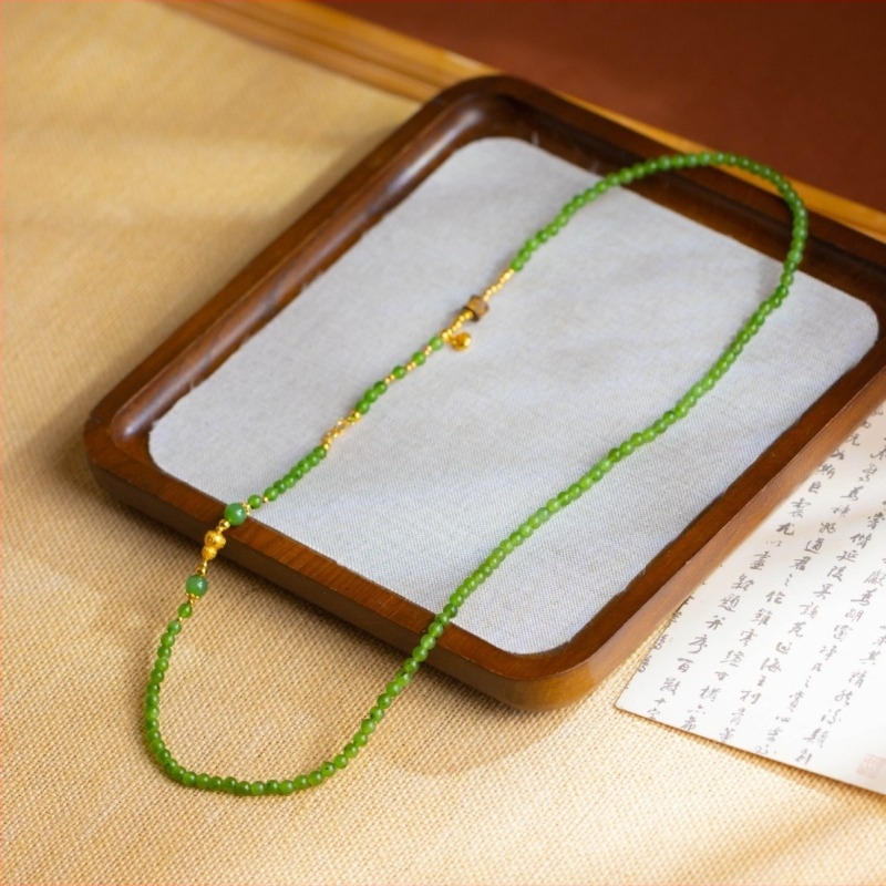 Κολιέ Xirui από Hetian Jade με χάντρες σε σχήμα σπόρου και κολοκύθας, κρεμαστό από ασήμι 925, αυθεντικός σχεδιασμός, για γυναίκες