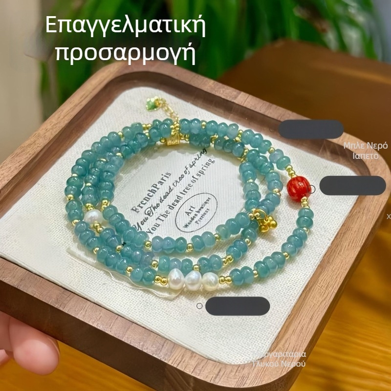 Αυθεντικό φυσικό Α-κατηγορίας μπλε-νερό ζαϊϊτ δακτυλιοειδείς χάντρες με τρεις βρόχους γυναικείο βραχιόλι, κινέζικου στυλ μαργαριτοφόρο κολιέ, ελαφριά πολυτέλεια κοσμήματα δώρου