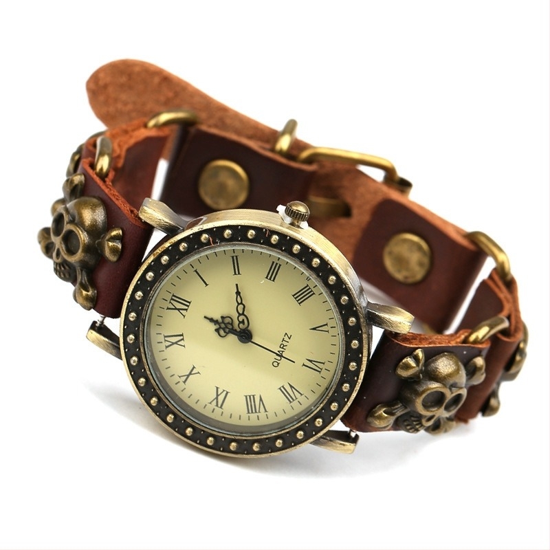 Punk Jewelry Δερμάτινο βραχιόλι-ρολόι – μινιμαλιστικό ρετρό στυλ για άνδρες