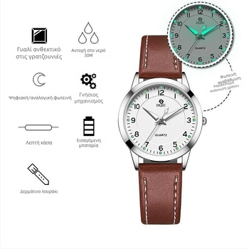 Γυναικέιον σιωπηλό ρόλοι Quartz για εξέτασεις δημόσιας διοίκησης, οβάλ καντράν, ατσάλινο σώμα, λουρί από συνθετικό δέρμα, μηχανισμός Miyota