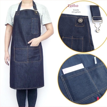 Unisex ποδιά εργασίας από denim καμβά, ανθεκτική στη φθορά, για εστιατόρια, κουζίνα και συγκόλληση