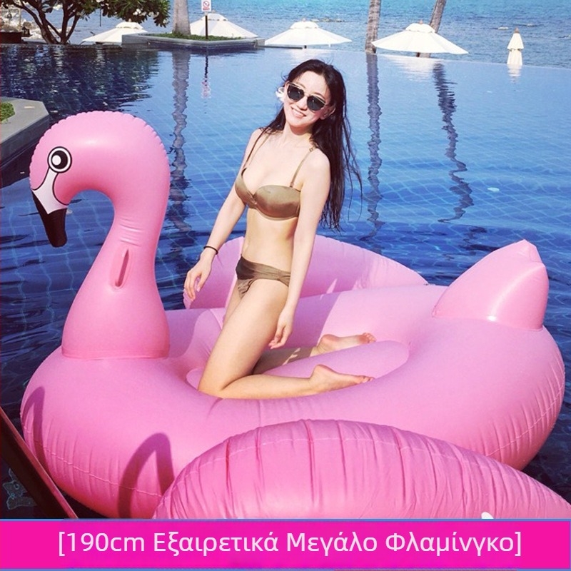 190 cm φουσκωμένος κύκλος κολύμβησης με φλαμίγκο, χρώμα σαμπάνια ροζ, παχύ PVC, υψηλής ποιότητας για ενήλικες