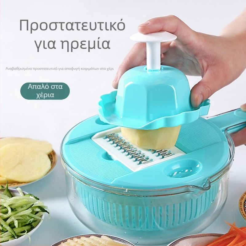 Νέος πολυλειτουργικός τρίφτης κουζίνας με προστατευτικό χεριού, για τρίψιμο και κοπή πατάτας, με δυνατότητα στράγγισης