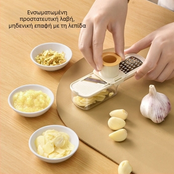 Μίνι πολυλειτουργικός κόφτης για τζίντζερ και σκόρδο, 3-σε-1 με κόφτη, τρίφτη, κοπή σε φέτες