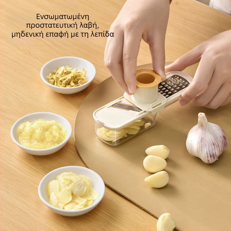 Μίνι πολυλειτουργικός κόφτης για τζίντζερ και σκόρδο, 3-σε-1 με κόφτη, τρίφτη, κοπή σε φέτες
