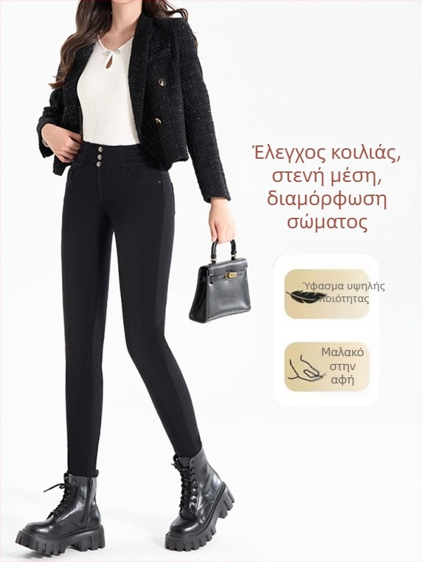 Γυναικείες παντελόνες από ντένιμ με fleece επένδυση, ζεστές για φθινόπωρο και χειμώνα, υψηλής μέσης, ελαστικές, στενή γραμμή, skinny με ανύψωση γλουτών