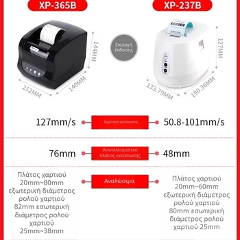 Core Ye XP-365B διπλής χρήσης θερμικός εκτυπωτής αποδείξεων και ετικετών, 80 mm πλάτος ετικετών, Bluetooth, Ethernet, 58 mm