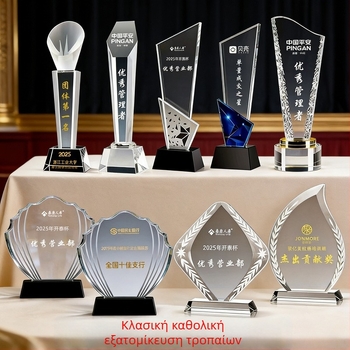 Τρόπαιο από κρύσταλλο και μέταλλο για εταιρικές ετήσιες συναντήσεις και διαγωνισμούς, εξατομικευμένη χαρακτική και εκτύπωση λογότυπου