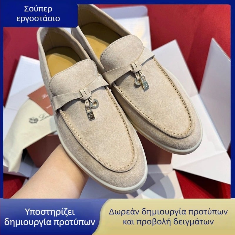 Γυναικείοι slip-on loafers με μεταλλική αγκράφα, ρετρό στυλ με έμπνευση από το αγγλικό στιλ, επίπεδη σόλα