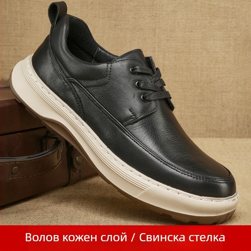 Ανδρικά casual δερμάτινα παπούτσια φθινοπωρινά με ρετρό μπροστινό κορδάκι, βρετανικό στυλ, άνετη σόλα από αφρό