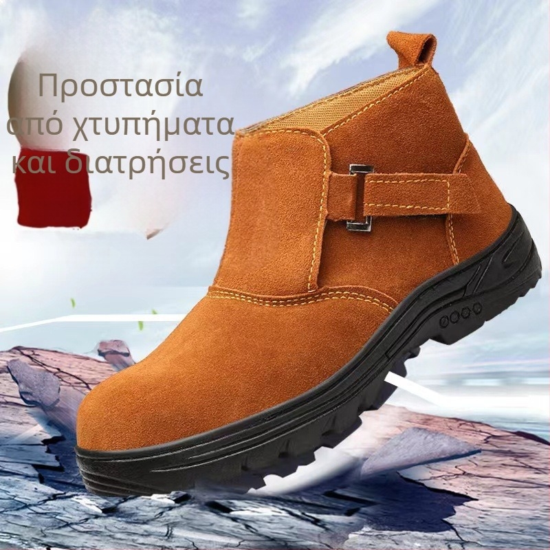 Ανδρικά παπούτσια εργασίας με προστασία από θραύση και διάτρηση, μεταλλικό καπάκι δακτύλων, σουέντ δέρμα, υψηλό επάνω μέρος, καμηλό χρώμα