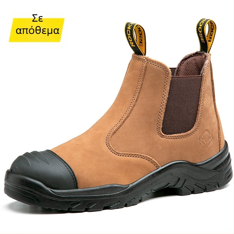 Slip-On παπούτσια ασφαλείας με μεταλλικό δάχτυλο, μεσαίου ύψους, αντιολισθητικά, με προστασία από θραύση και διάτρηση, τεσσάρων εποχών, δερμάτινα υποδήματα εργασίας