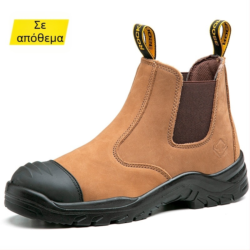 Slip-On παπούτσια ασφαλείας με μεταλλικό δάχτυλο, μεσαίου ύψους, αντιολισθητικά, με προστασία από θραύση και διάτρηση, τεσσάρων εποχών, δερμάτινα υποδήματα εργασίας