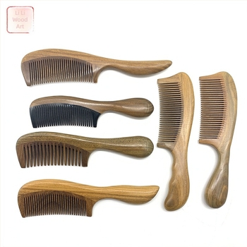 Χτένα από πράσινο σανδαλόξυλο με μακριά λαβή, μοτίβο φλοιού δέντρου