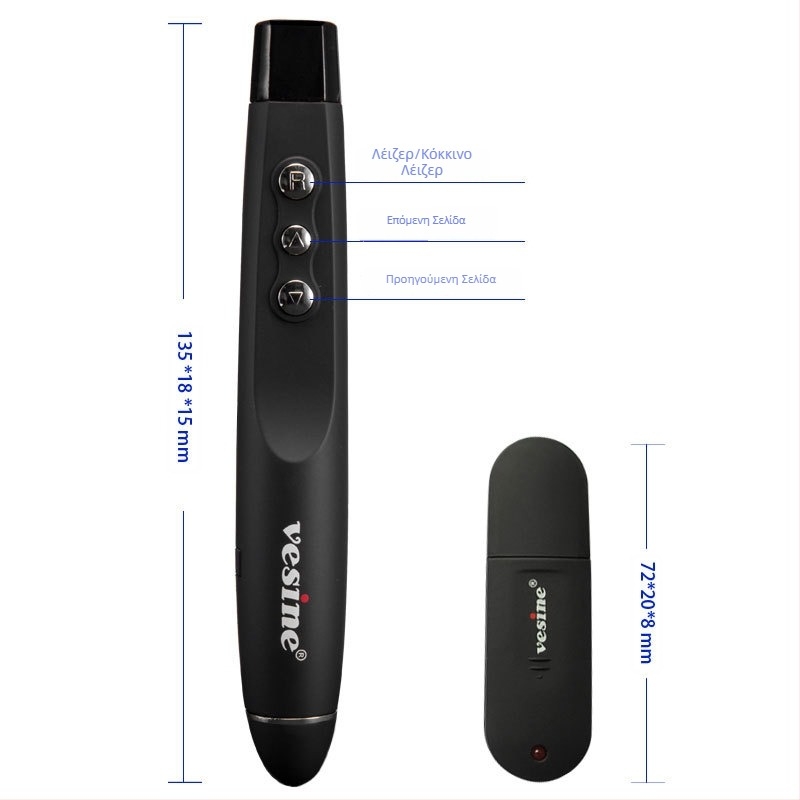 VP101 USB στυλό λέιζερ για γυρίσματος σελίδων με τηλεχειριστήριο, πολυλειτουργικό στυλό