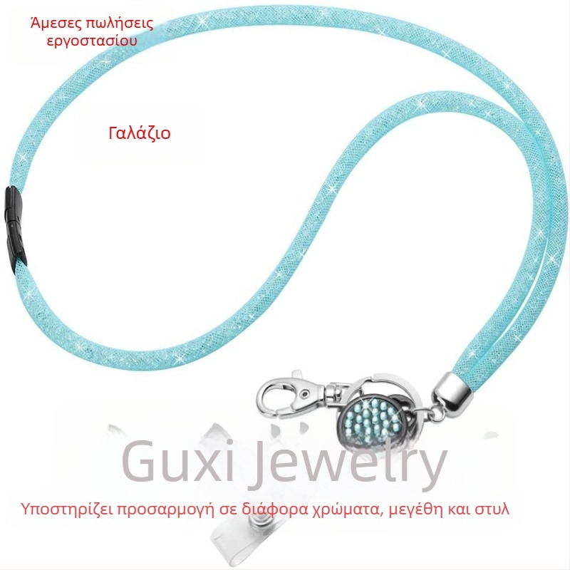 Κρυστάλλινη αλυσίδα για κάρτα ταυτότητας με κλιπ για σήμα και μηχανισμό ανάκλισης, λουράκι κινητού με στρας