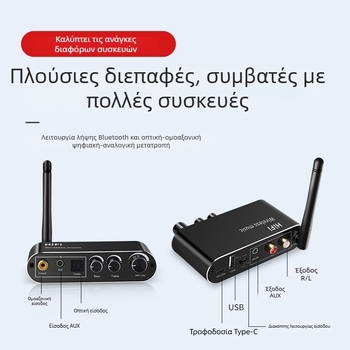 Δέκτης Bluetooth 5.1 με RCA, μετατροπέας ήχου από ψηφιακό σε αναλογικό με εξόδους οπτικής ίνας και κοαξιακή έξοδος, Υποστήριξη USB φλαш μνήμης, Τηλεχειριστήριο - T01