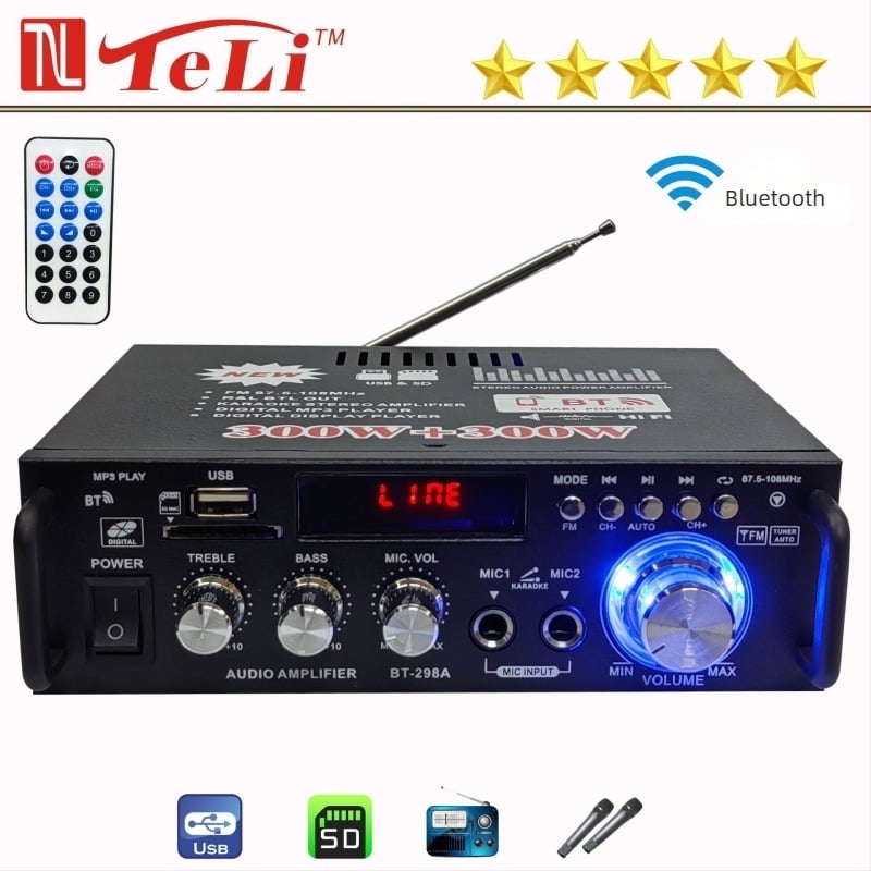 Μίνι BT-298A Bluetooth USB ραδιοδέκτης και Hi‑Fi ενισχυτής αυτοκινήτου/οικιακής χρήσης (12V/220V)